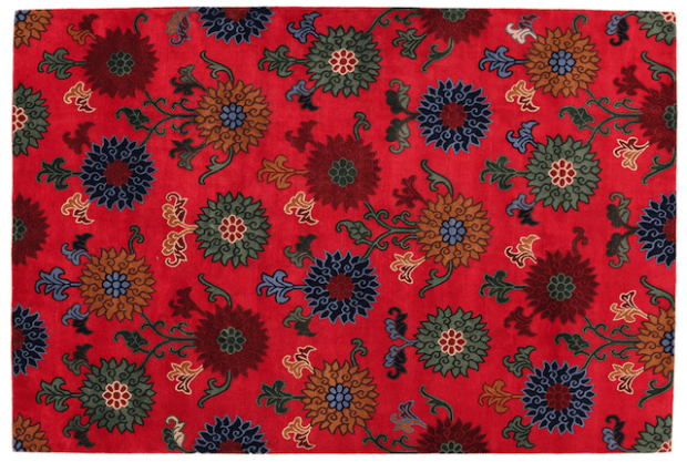 Hand-Knotted Red Wool Field Flower Rug:  8ft x 10ft - Image 2