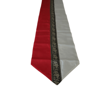 Decorative Thai Silk Table Runner with Golden Elephants – Red, White, and Black Design